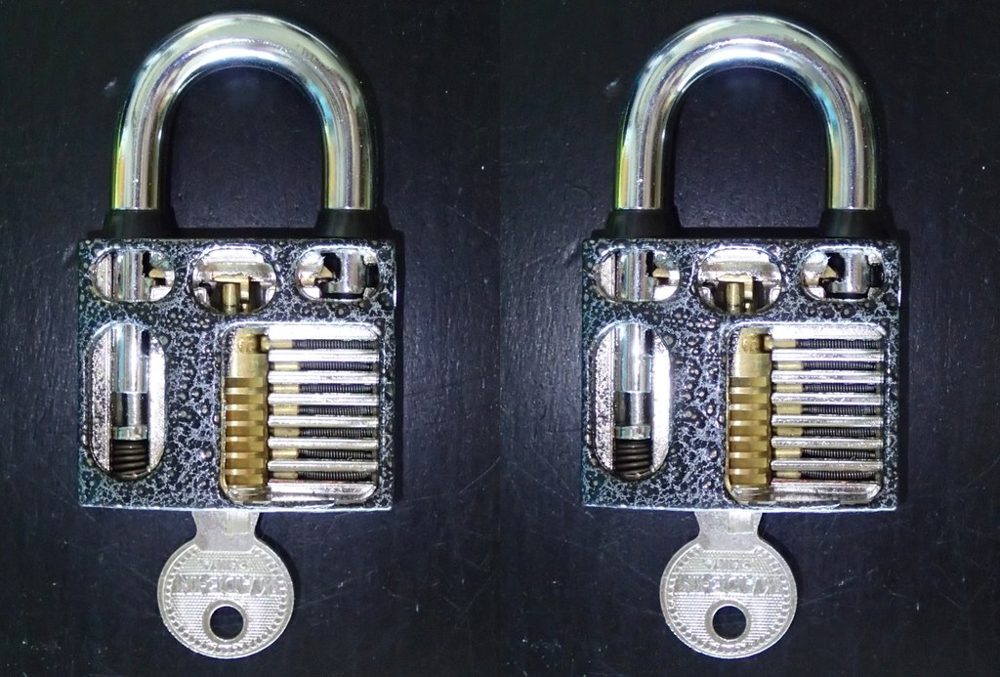Clear practice padlocks with brass keys